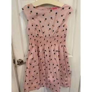 Kate Spade NY Size XS Blaire Pink Pineapple Dress Smocked Waist Cap Sleeve EUC